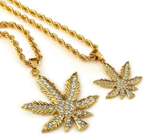 Mens Jewlery New Iced Out Hip Hop Rhinestone Pendant Blings Weed Leaf