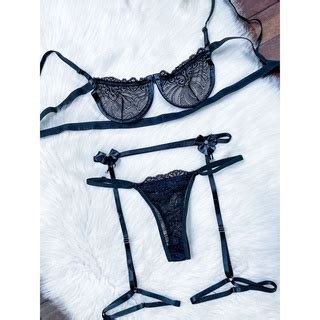 Kit Lingerie Conjunto Gringa Sutiã Aro Meia Taça Calcinha Regulável Cinta Liga Coxas E