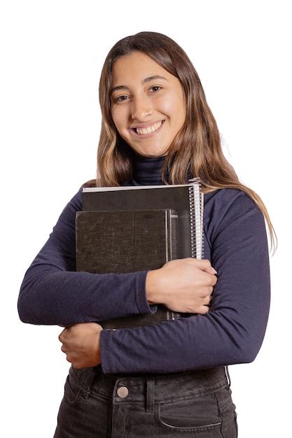 Chica Latina Sonriente Con Libros Aislados Sobre Fondo Blanco Foto Premium