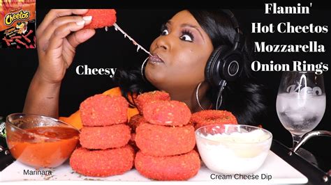 ASMR FLAMIN HOT CHEETOS MOZZARELLA ONION RINGS YouTube