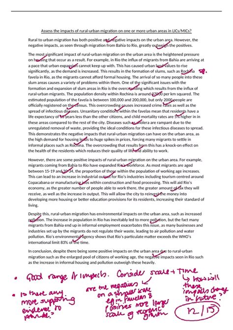 Assess the impacts of rural-urban migration on one or more urban areas