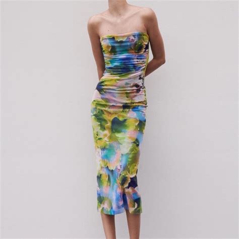 Zara Strapless Midi Dress Worn Once Cute For The Depop