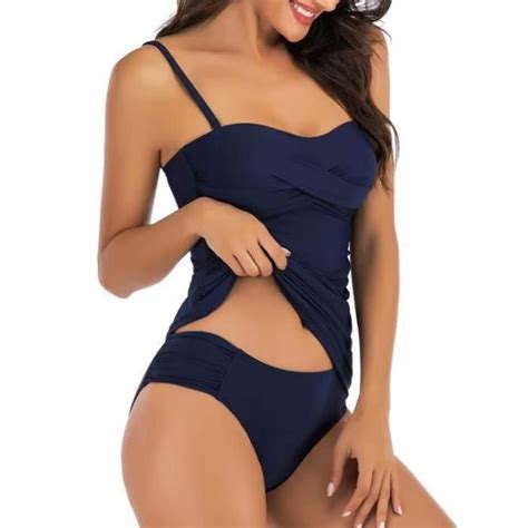 Femme Maillot De Bain Pi Ces Bikini Bandeau Avec Bretelles Amovible Et Triangle Bas De