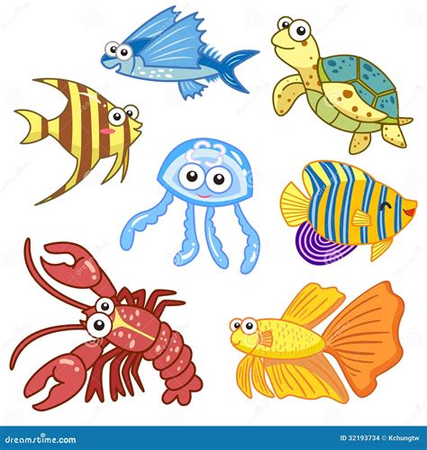 cartoon sea animals set  white background stock images image