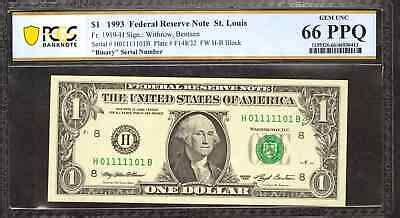 Federal Reserve Note Fr H Binary Serial Pcgs Gem Ppq