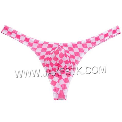 Micro Mesh See Through Pouch Sexy Bikini Men S Underwear Thongs And G Strings Plaid Male Thong