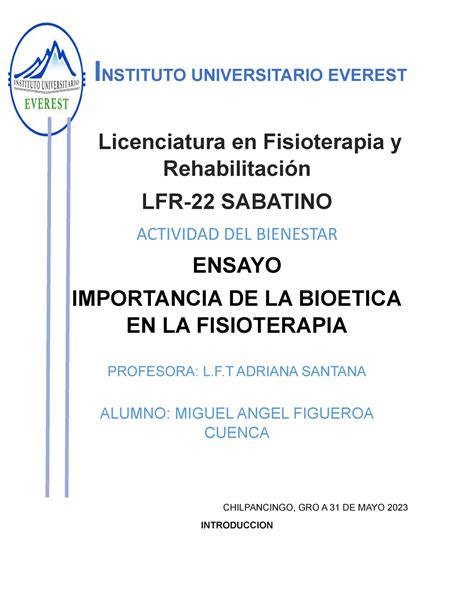 Bioetica Instituto Universitario Everest Licenciatura En Fisioterapia