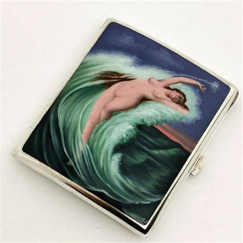 Antique German Silver Enamel Cigarette Case C 1900 Erotic Nude Sea Ocean Michael Sedler Antiques