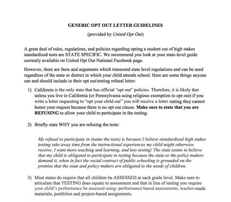 Sample Letter To Opt Out Of State Testing Letter Pwk