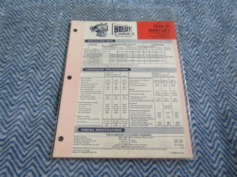 Holley Carburetor Data Spec Chart 1949 51 Mercury 8 Cyl Passenger