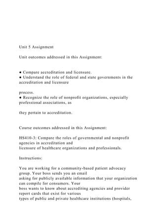 Unit 5 Assignment Unit Outcomes Addressed In This Ass Docx