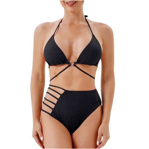 Otvok Sexy Bikinis For Women Piece Bikini Spaghetti Strap Swimsuits Solid Color Swimwear