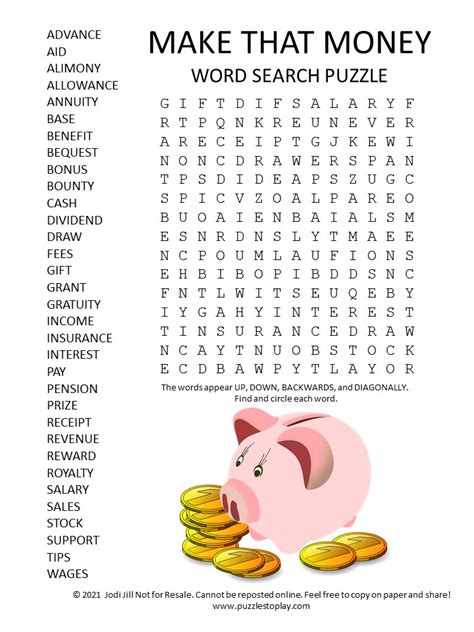 Word Search For Money Free Printable Templates