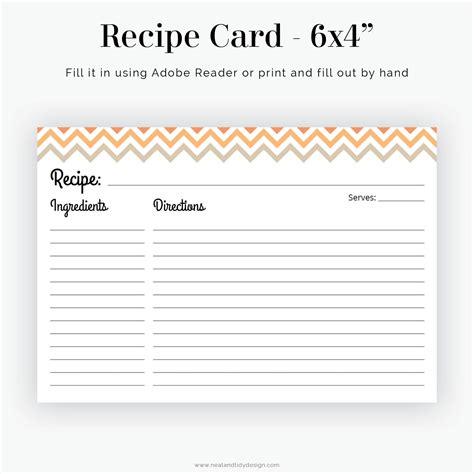 Recipe Card Colourful Chevron Fillable X Recipe Card Printable Pdf