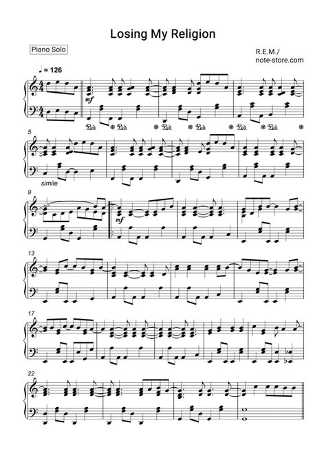 Rem Losing My Religion Sheet Music For Piano Download Pianosolo