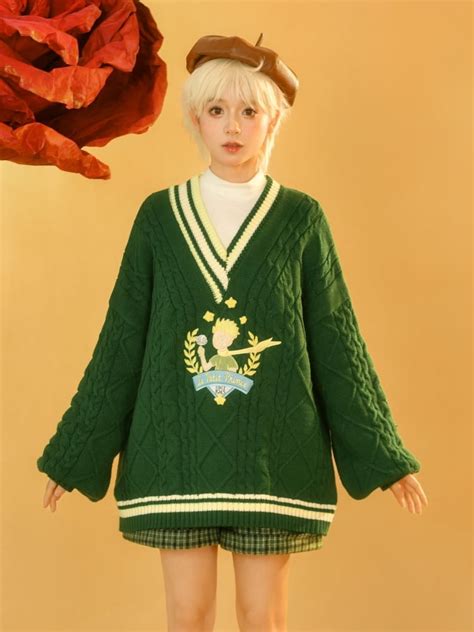The Little Prince Green V Neck Preppy Sweater