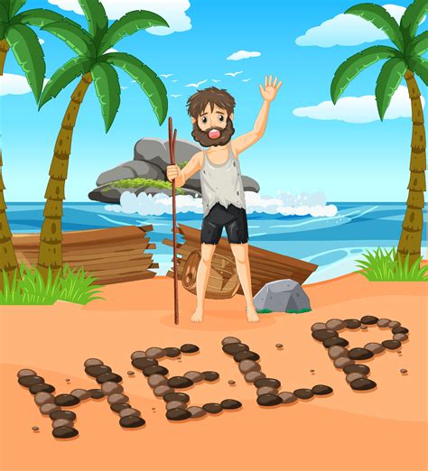 A Man On Deserted Island Isolated Vector Art At Vecteezy