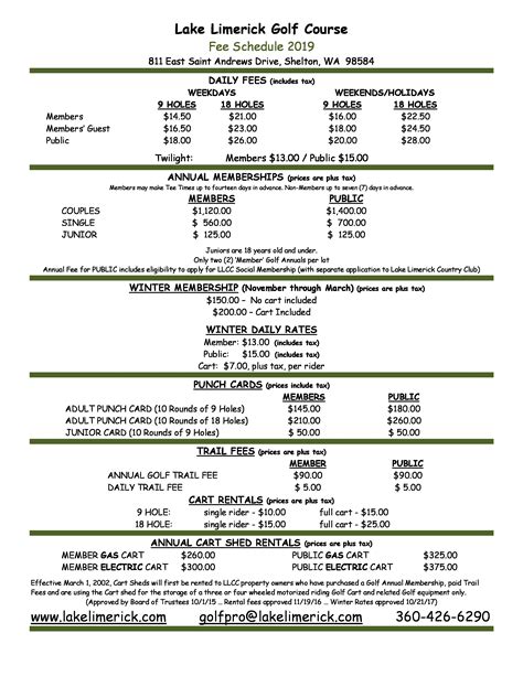 Rates - Lake Limerick Golf Club