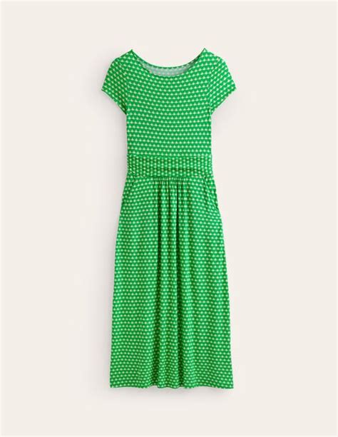 Amelie Jersey Midi Dress Kelly Green Crescent Stamp Boden EU