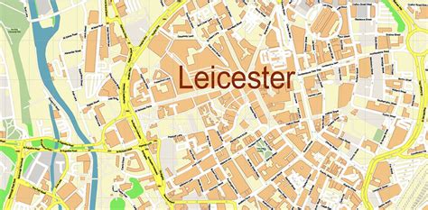 Leicester Uk Pdf Vector Map City Plan High Detailed Street Map