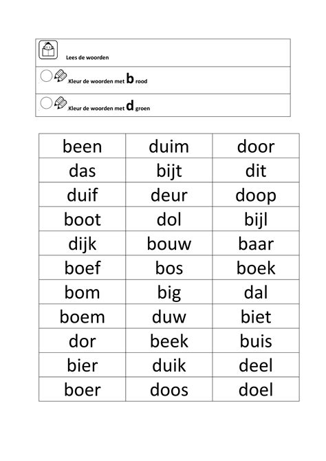 Woorden Met D Of B Lees En Kleuropdracht Woorden Lezen