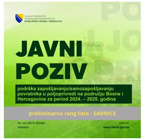 Preliminarna Rang Lista Potencijalnih Korisnika Po Javnom Pozivu Za