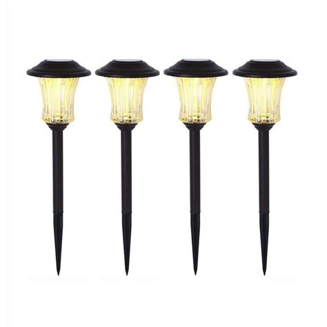 Hampton Bay Solar Bronze Outdoor Integrated Led Landscape Path Light With Champagne Glass 4