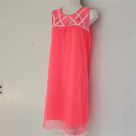 Avian Intimates Sleepwear Vintage Avian S Nightgown Sleep Dress Lingerie Hot Pink Neon