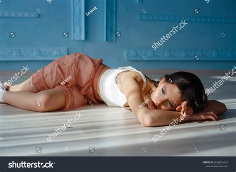 Beautiful Sexy Brunette Girl Lying On Stock Photo Shutterstock