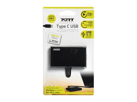 Port USB Type-C to 4 x USB3.0 5Gbps 30cm 4 Port Hub - Black - tech.co.za
