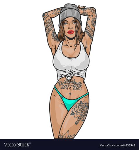 Hot Tattoo Girl Label Colorful Royalty Free Vector Image