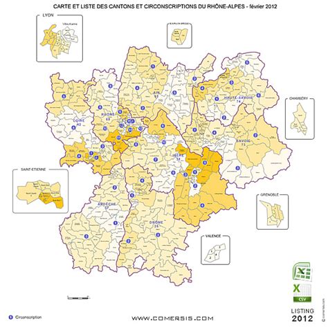 Carte cantons du Rhône Alpes