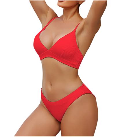 Bigersell Womens High Cut Bikini Sets V Neck Spaghetti Straps Piece Bathing Suits Tie Back
