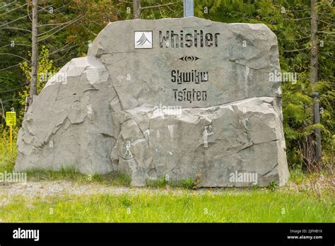 Welcome To Whistler Sign Whistler British Columbia Canada Stock