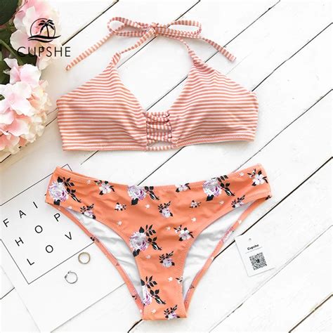 Cupshe Orange Fanta Halter Bikini Set Women Triangle Back Lace Up Two