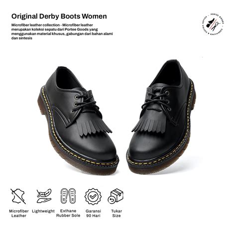 Jual Sepatu Boots Wanita Portee Goods Original Derby Hitam Shopee
