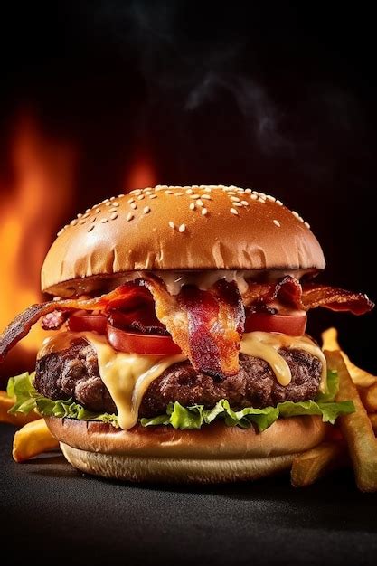 Premium Photo A Burger With Bacon And Cheese On It