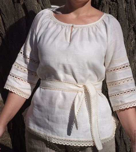 Купить блуза Чайная Роза - белый, льняная одежда, одежда из льна ...