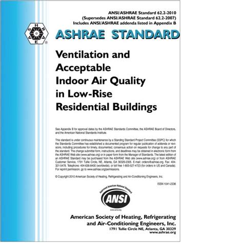 Ansiashrae 622 2010 Ventilation And Acceptable Indoor Air Quality In