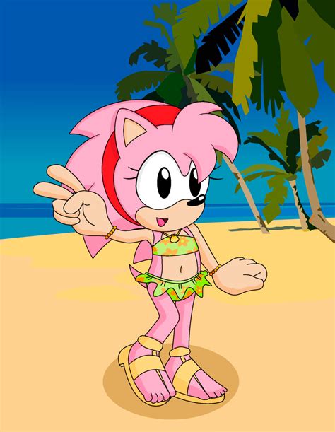 Classic Amy Rose At The Beach By Aaronbsonic27 On Deviantart