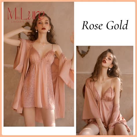 MissLure LOCAL READY STOCK KALEA Plus Size Silk Satin Robe Lingerie Nightwear Sleepwear Baju