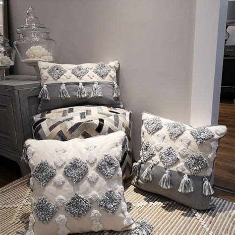 Марокко Вышитый Чехол для подушки, серого и бежевого цвета из плотной ...