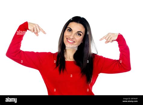 Attractive Mature Woman Wearing Red Jersey Isolated On A White Background Stock Photo Alamy