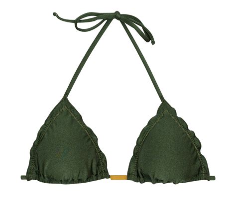 Top De Bikini De Triángulo Verde Oscuro Iridiscente Con Bordes Ondulados Top Croco Tri Rio