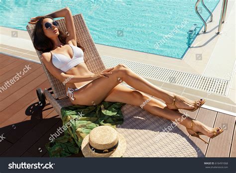 Sexy Woman Bikini Sunbathing Near Swimming Stock Photo Edit Now