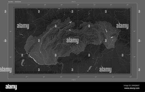 Slovakia highlighted on a Grayscale elevation map with lakes and rivers ...