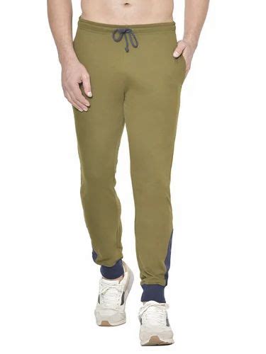 American Elm Men S Olive Slim Fit Contrast Cotton Jogger Track Pants At