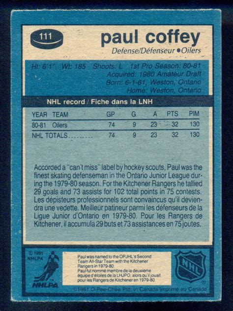 Opc O Pee Chee Paul Coffey Rookie Ex Nm Edmonton Oilers Rc