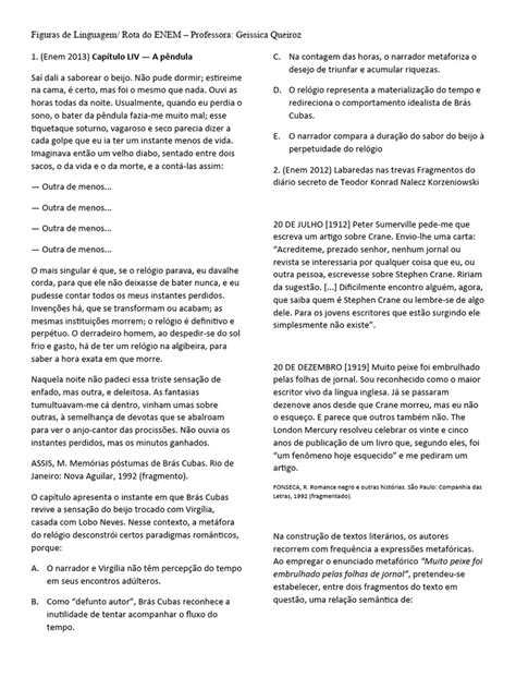 Questões De Figuras De Linguagem Enem - Figuras de Linguagem no ENEM: Análise e Questões | PDF | Tempo