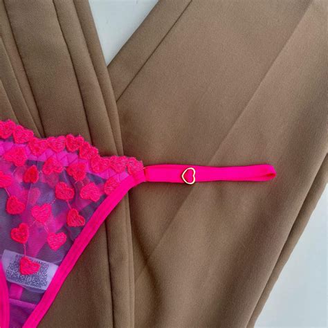 Calcinha de tule coração lingerie roupa íntima fio dental alça LokoOrgax